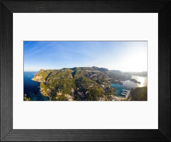 Framed Print : Aerial panorama of Paleokastritsa. Corfu island from a drone. Beautiful Greece nature. Travel destination Framed Print : Aerial panorama of Paleokastritsa. Corfu island from a drone. Beautiful Greece nature. Travel destination