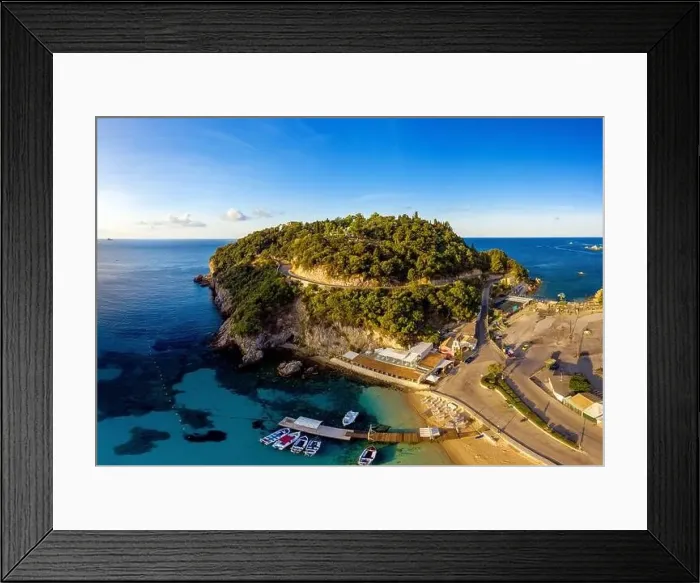 Framed Print : Aerial view on Paleokastritsa monastery bay Framed Print : Aerial view on Paleokastritsa monastery bay