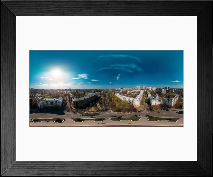 Framed Print : Aerial 360 degree spherical panorama of Voronezh downtown taken by drone Framed Print : Aerial 360 degree spherical panorama of Voronezh downtown taken by drone