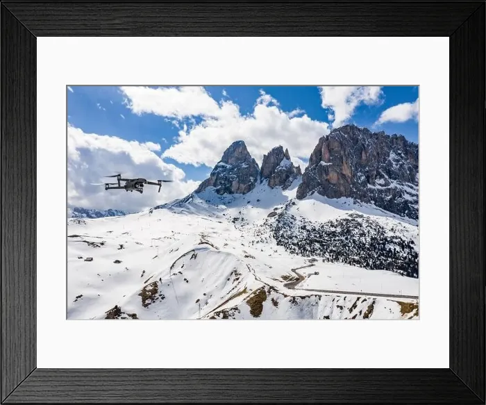 Framed Print : Italy, Dolomites, Canazei, The flying soaring drone hanged over mountains Framed Print : Italy, Dolomites, Canazei, The flying soaring drone hanged over mountains