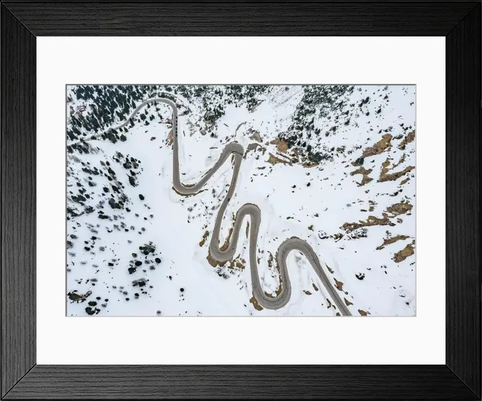 Framed Print : Aerial view of twisting road in the mountains of Italy Framed Print : Aerial view of twisting road in the mountains of Italy