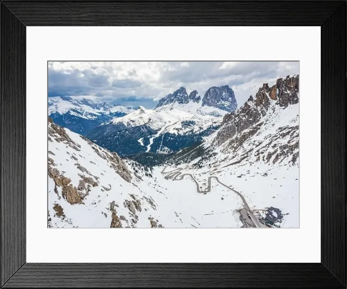 Framed Print : Aerial view of twisting road in the mountains of Italy Framed Print : Aerial view of twisting road in the mountains of Italy