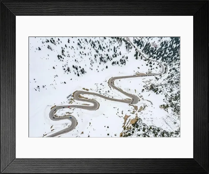 Framed Print : Aerial view of twisting road in the mountains of Italy Framed Print : Aerial view of twisting road in the mountains of Italy