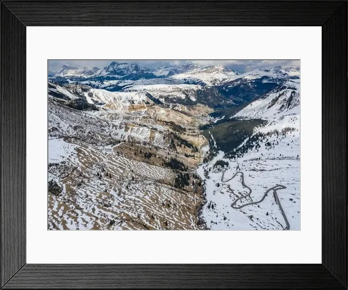 Framed Print : Aerial view of twisting road in the mountains of Italy Framed Print : Aerial view of twisting road in the mountains of Italy