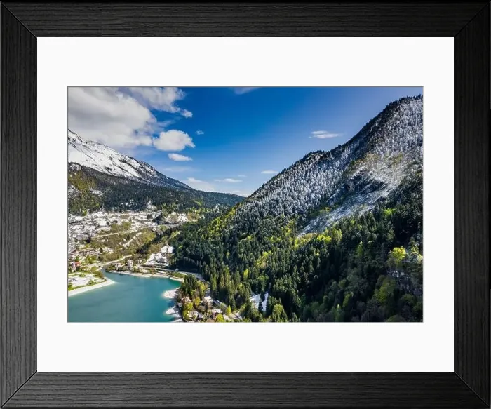 Framed Print : The Improbable aerial landscape of village Molveno Framed Print : The Improbable aerial landscape of village Molveno