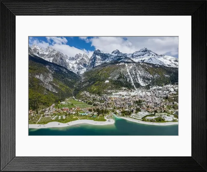 Framed Print : The Improbable aerial landscape of village Molveno Framed Print : The Improbable aerial landscape of village Molveno