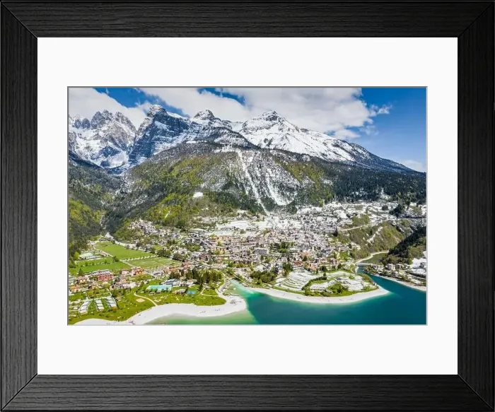 Framed Print : The Improbable aerial landscape of village Molveno Framed Print : The Improbable aerial landscape of village Molveno