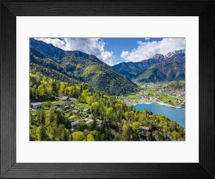 Framed Print : The Improbable aerial landscape of village Molveno Framed Print : The Improbable aerial landscape of village Molveno