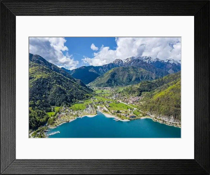Framed Print : The Improbable aerial landscape of village Molveno Framed Print : The Improbable aerial landscape of village Molveno