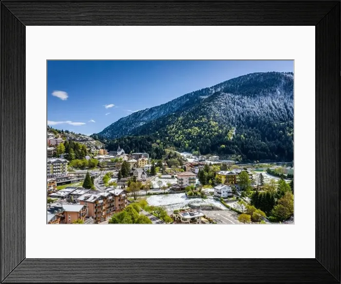 Framed Print : The Improbable aerial landscape of village Molveno Framed Print : The Improbable aerial landscape of village Molveno