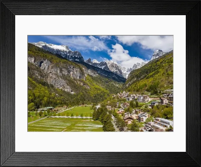 Framed Print : The Improbable aerial landscape of village Molveno Framed Print : The Improbable aerial landscape of village Molveno