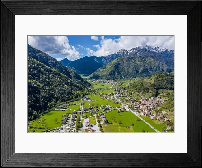 Framed Print : The Improbable aerial landscape of village Molveno Framed Print : The Improbable aerial landscape of village Molveno
