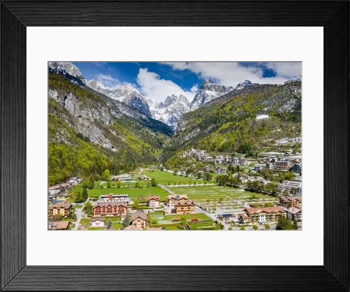 Framed Print : The Improbable aerial landscape of village Molveno Framed Print : The Improbable aerial landscape of village Molveno