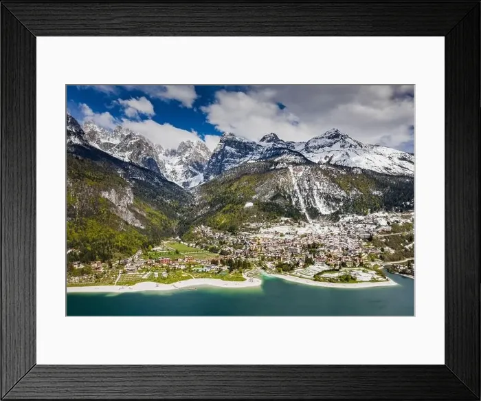 Framed Print : The Improbable aerial landscape of village Molveno Framed Print : The Improbable aerial landscape of village Molveno