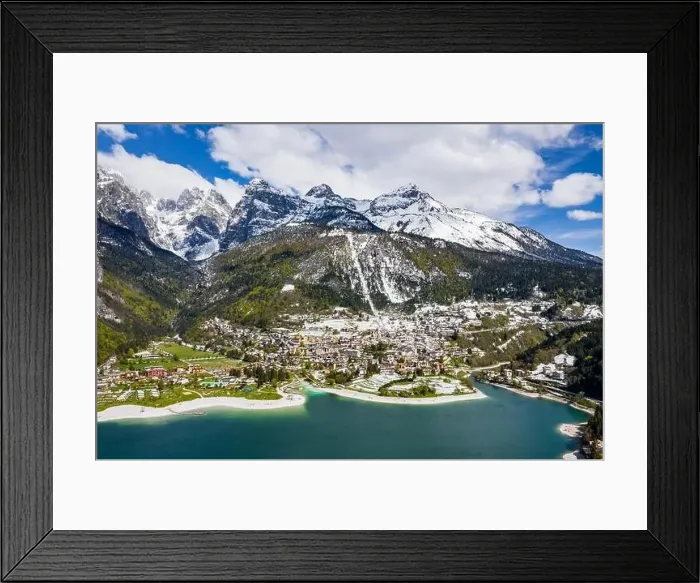 Framed Print : The Improbable aerial landscape of village Molveno Framed Print : The Improbable aerial landscape of village Molveno