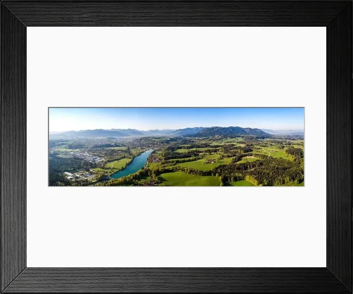 Framed Print : Aerial Panorama Bad Tölz, Isar Valley, Germany Bavarian Alps. Sunrise