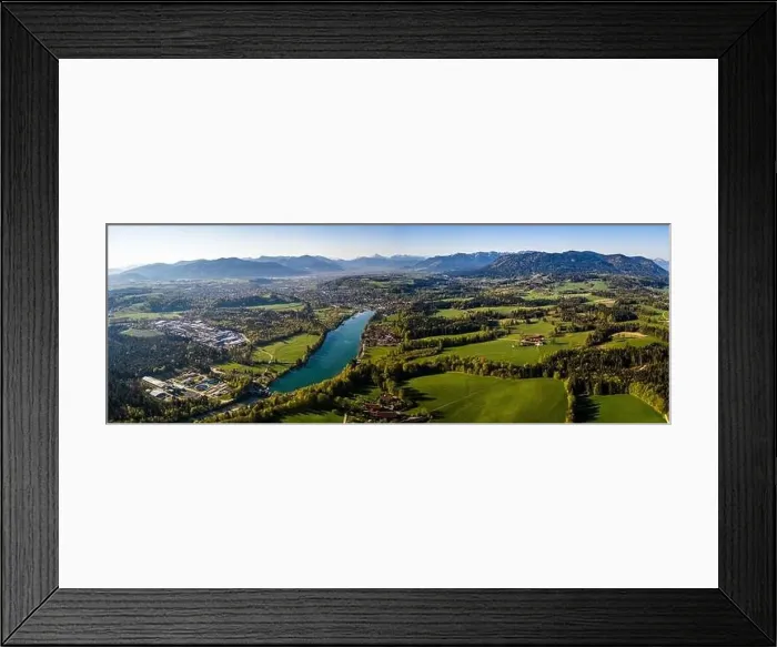 Framed Print : Aerial Panorama Bad Tölz, Isar Valley, Germany Bavarian Alps. Sunrise