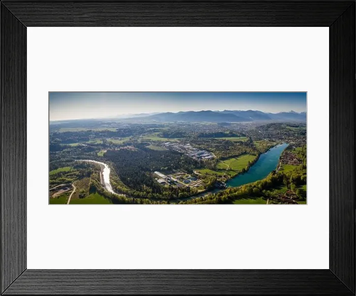 Framed Print : Aerial Panorama Bad Tölz, Isar Valley, Germany Bavarian Alps. Sunrise