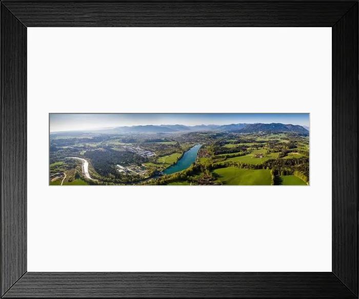 Framed Print : Aerial Panorama Bad Tölz, Isar Valley, Germany Bavarian Alps. Sunrise