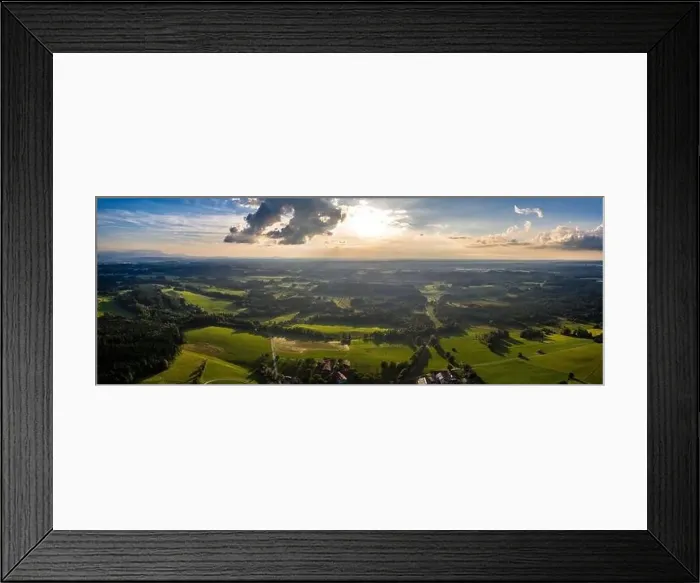 Framed Print : 4K Bad Tölz, Isar Valley, Germany Bavaria. Alps Karwendel mountain. Sunset Aerial shot in June