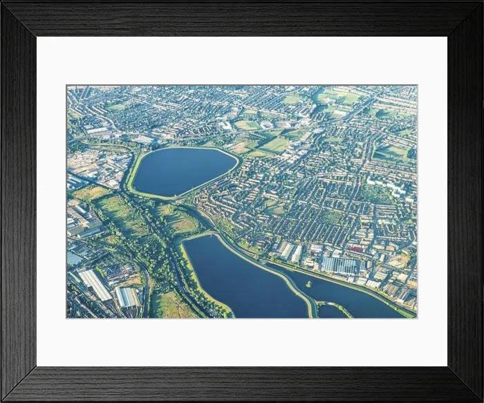 Framed Print : Aerial high angle above bird's eye drone view from airplane over east city of London in United Kingdom with terraced Framed Print : Aerial high angle above bird's eye drone view from airplane over east city of London in United Kingdom with terraced