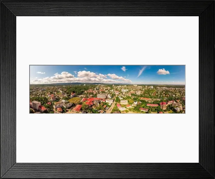 Framed Print : Truskavets, Ukraine - July 29, 2019: Birds eye view of Truskavets city Framed Print : Truskavets, Ukraine - July 29, 2019: Birds eye view of Truskavets city