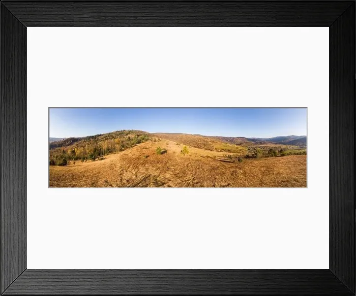 Framed Print : Aerial drone view 180 degrees panoramic scenic landscape of mountains and forests Framed Print : Aerial drone view 180 degrees panoramic scenic landscape of mountains and forests