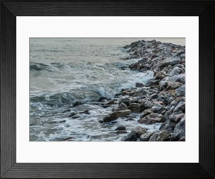 Framed Print : Rocks and sea : View of sea waves hitting rocks on the Calm beach in the morning. No focus, specifically Framed Print : Rocks and sea : View of sea waves hitting rocks on the Calm beach in the morning. No focus, specifically