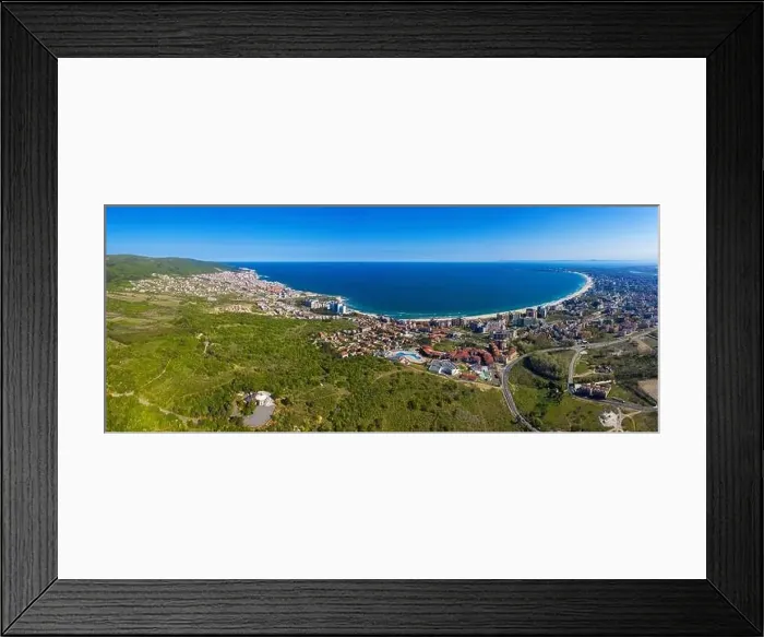 Framed Print : Aerial view of drone to sea resort Sunny Beach on the Bulgarian Black Sea coast Framed Print : Aerial view of drone to sea resort Sunny Beach on the Bulgarian Black Sea coast