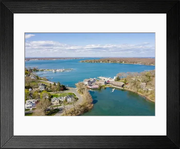 Framed Print : Drone image looking at Shelter Island Heights and beyond towards, Greenport, NY Framed Print : Drone image looking at Shelter Island Heights and beyond towards, Greenport, NY