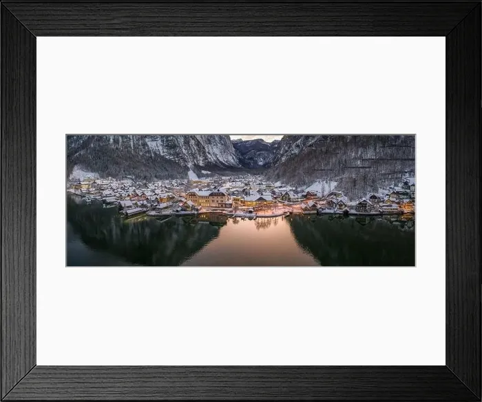 Framed Print : Aerial panoramic drone shot of Lahn village houses by Hallstatt Framed Print : Aerial panoramic drone shot of Lahn village houses by Hallstatt