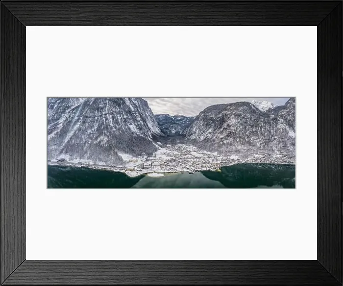 Framed Print : Aerial panoramic drone shot of Lahn village at foot of snow moun Framed Print : Aerial panoramic drone shot of Lahn village at foot of snow moun
