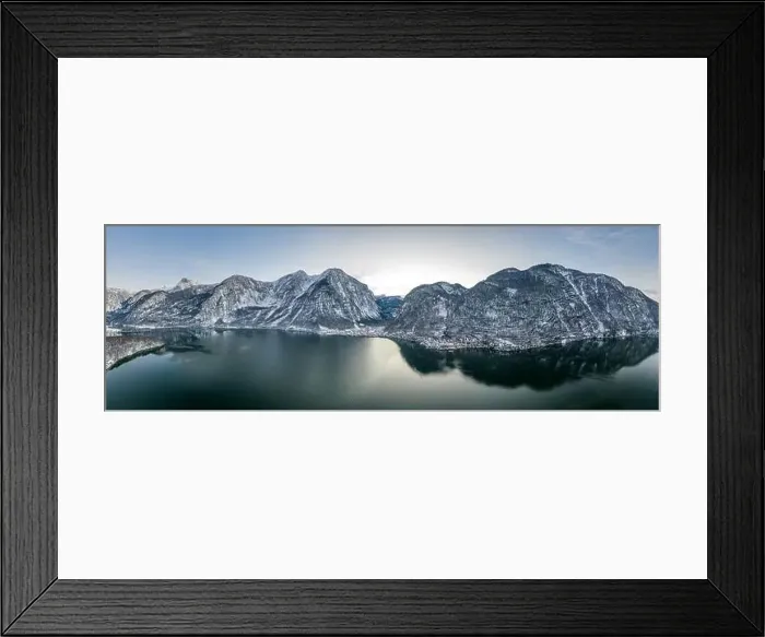 Framed Print : Aerial panoramic drone shot of Salzkammergut Mountains around Ha Framed Print : Aerial panoramic drone shot of Salzkammergut Mountains around Ha