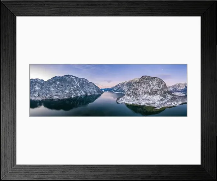 Framed Print : Aerial panoramic drone shot of Salzkammergut Mountains around Ha Framed Print : Aerial panoramic drone shot of Salzkammergut Mountains around Ha