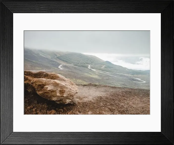 Framed Print : Top of crater Mount Etna volcano, frozen cold lava smokes, thick clouds Framed Print : Top of crater Mount Etna volcano, frozen cold lava smokes, thick clouds