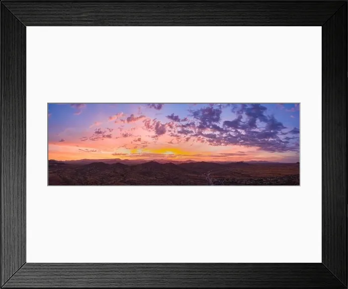 Framed Print : Sunrise panorama over the sonoran desert of Arizona with layers of mountains shot at altitude by a drone Framed Print : Sunrise panorama over the sonoran desert of Arizona with layers of mountains shot at altitude by a drone