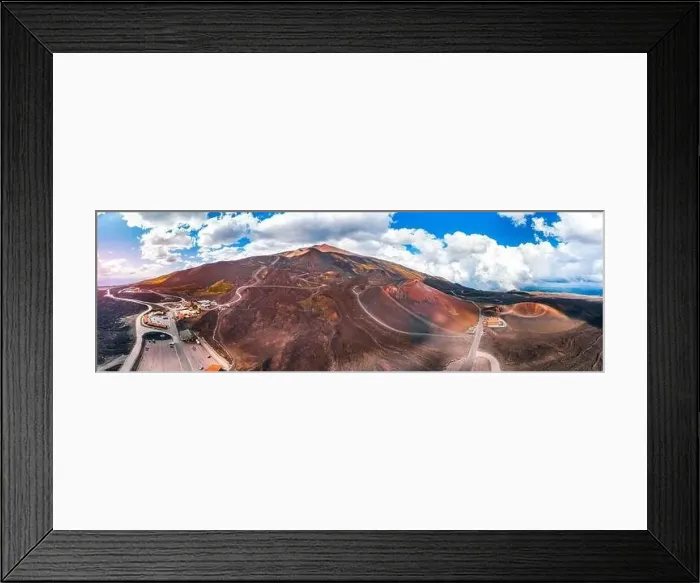 Framed Print : Mountain volcano Etna Sicily, Italy. Panoramic aerial photo