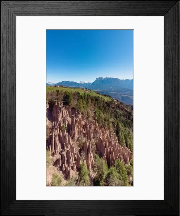 Framed Print : Natural earth pyramids in Renon Ritten Italy. Aerial view Framed Print : Natural earth pyramids in Renon Ritten Italy. Aerial view