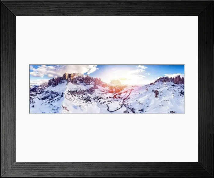 Framed Print : Autumn Dolomites panorama photo, sunny day Italy. Aerial view Framed Print : Autumn Dolomites panorama photo, sunny day Italy. Aerial view