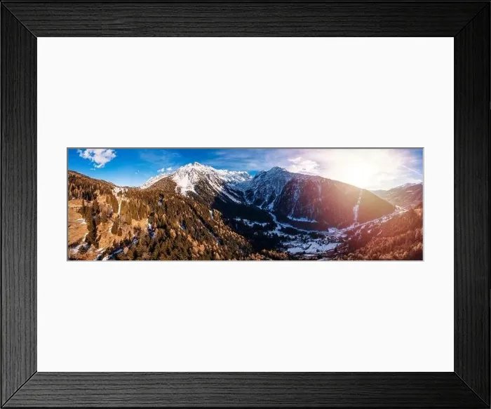 Framed Print : Aerial top view Mountain village with lift in Italy Alps Framed Print : Aerial top view Mountain village with lift in Italy Alps