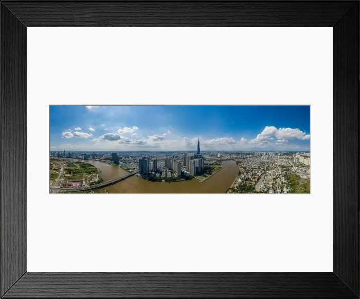 Framed Print : Aerial panorama of premium new high rise developments along thee Saigon river in Ho Chi Minh City Framed Print : Aerial panorama of premium new high rise developments along thee Saigon river in Ho Chi Minh City