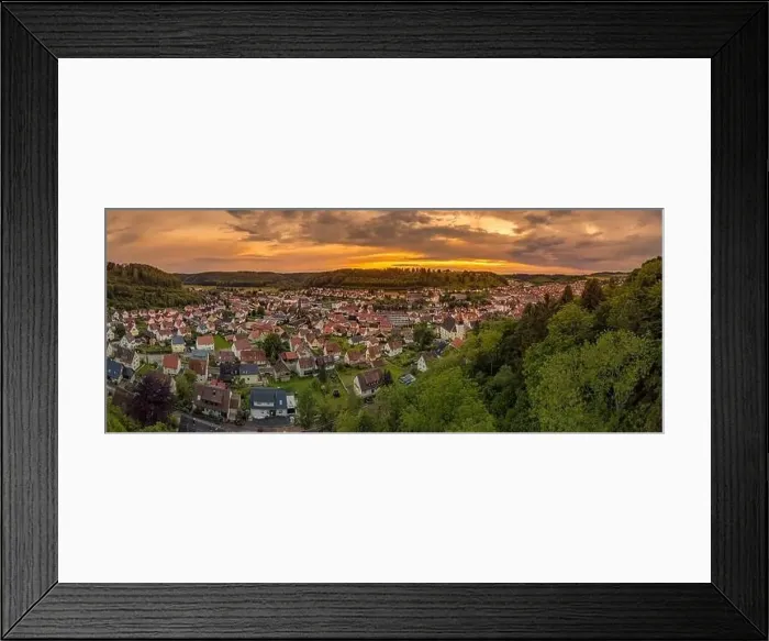 Framed Print : Germany, Albstadt at the Schwaebische Alb skyline of medieval city illuminated by the dawn