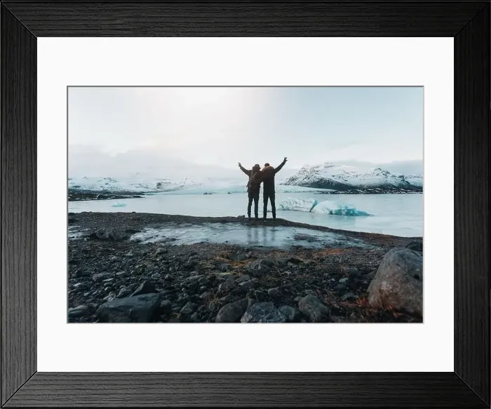 Framed Print : Hiking on a glacier in Iceland, breathtaking views, traveler stands on stone Framed Print : Hiking on a glacier in Iceland, breathtaking views, traveler stands on stone