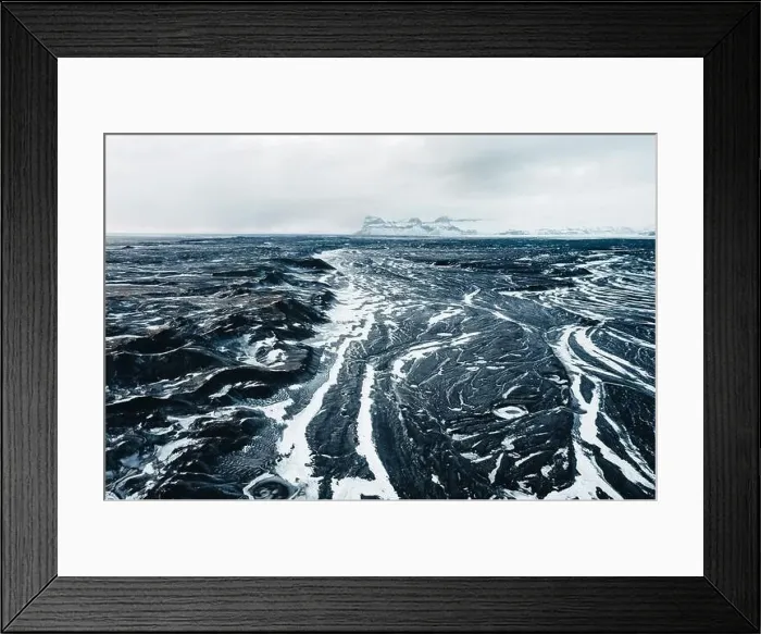 Framed Print : Aerial view of the volcanic desert on Iceland, in the background a glacier, black rock, filming location Interstellar Framed Print : Aerial view of the volcanic desert on Iceland, in the background a glacier, black rock, filming location Interstellar
