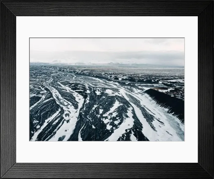 Framed Print : Aerial view of the volcanic desert on Iceland, in the background a glacier, black rock, filming location Interstellar Framed Print : Aerial view of the volcanic desert on Iceland, in the background a glacier, black rock, filming location Interstellar