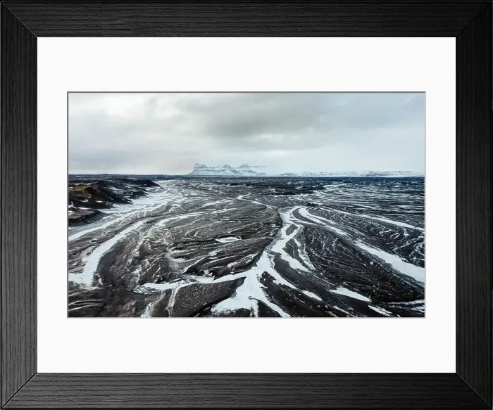 Framed Print : Aerial view of the volcanic desert on Iceland, in the background a glacier, black rock, filming location Interstellar Framed Print : Aerial view of the volcanic desert on Iceland, in the background a glacier, black rock, filming location Interstellar