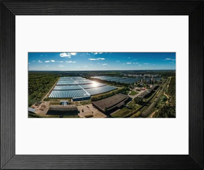 Framed Print : Aerial drone view of modern greenhouse complex Framed Print : Aerial drone view of modern greenhouse complex