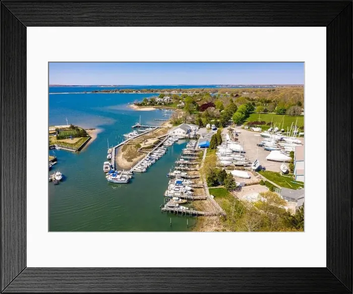 Framed Print : Drone image of the Island Boat Yard in Shelter Island, NY