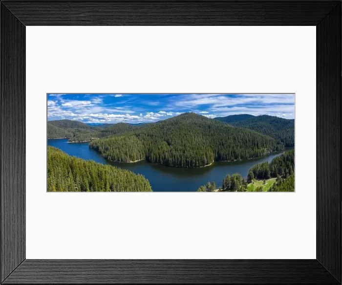Framed Print : View of drone to the mountain lake. Rodopi mountain Bulgaria