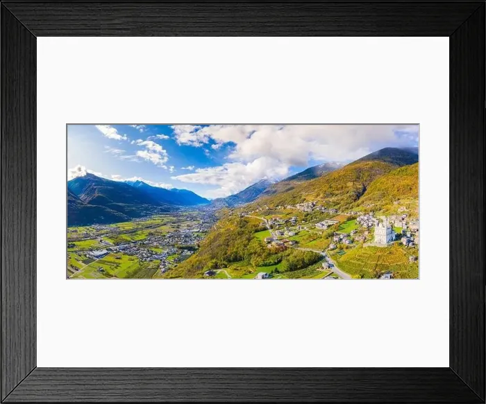 Framed Print : Aerial view by drone of Valtellina in autumn, Lombardy, Italy, Europe Framed Print : Aerial view by drone of Valtellina in autumn, Lombardy, Italy, Europe